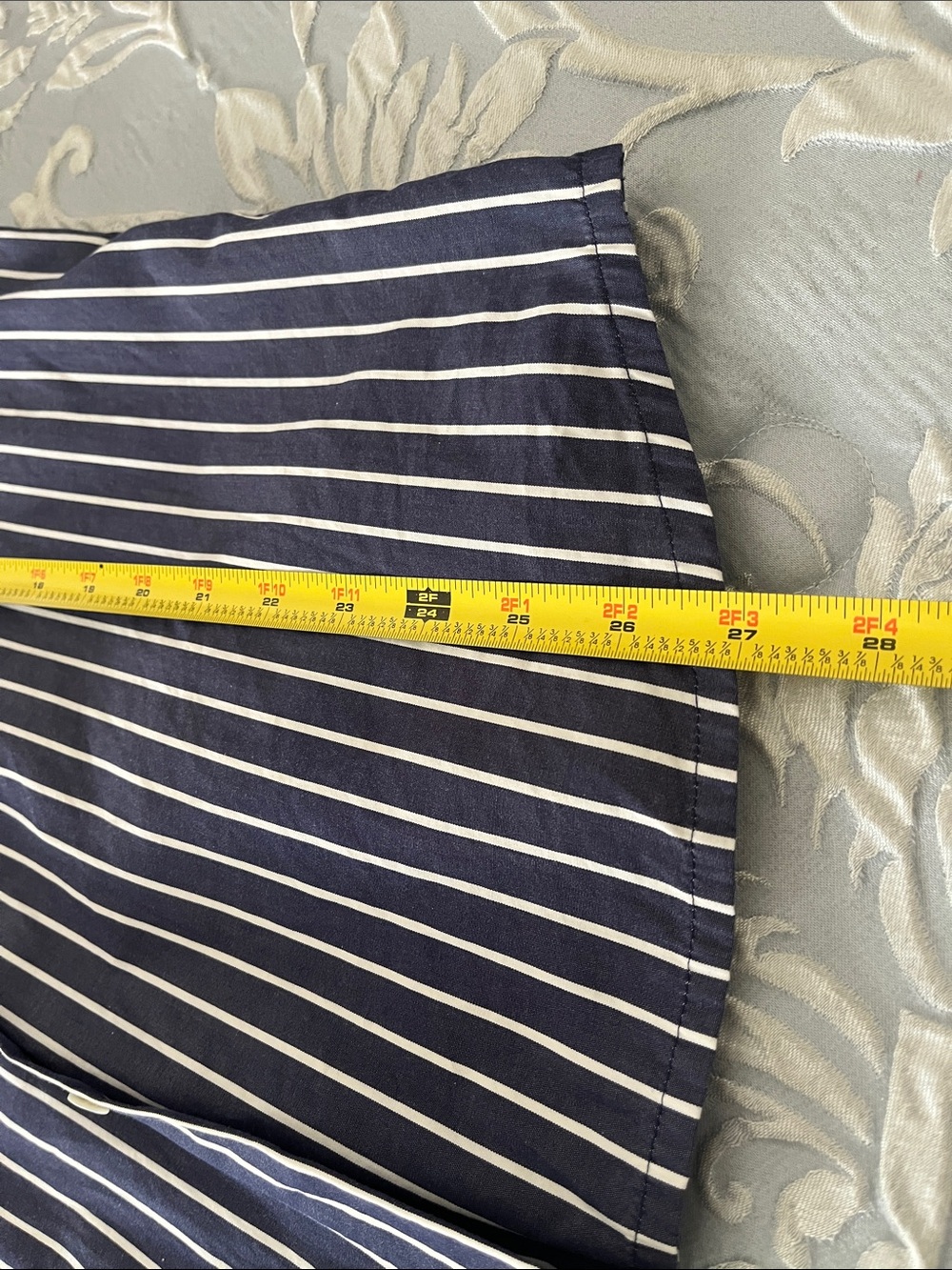 Striped Navy Button-Down Shirt with Contrast White Collar French cuffs oversized - Picture 6 of 13
